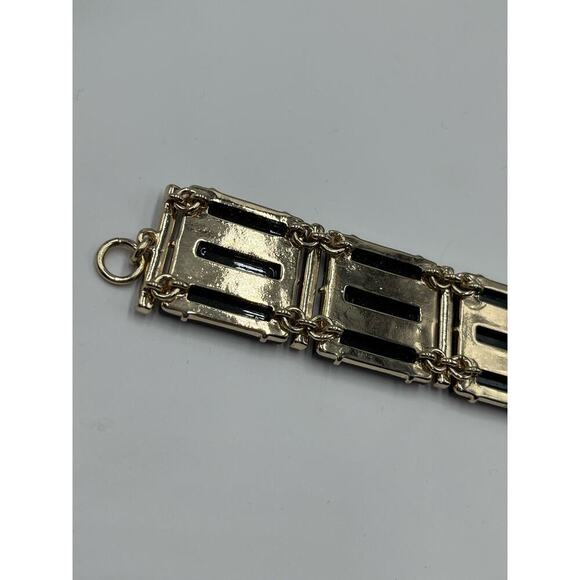 J. CREW Black Triple Row Lucite Rhinestone Brass Statement Bracelet - Picture 12 of 13